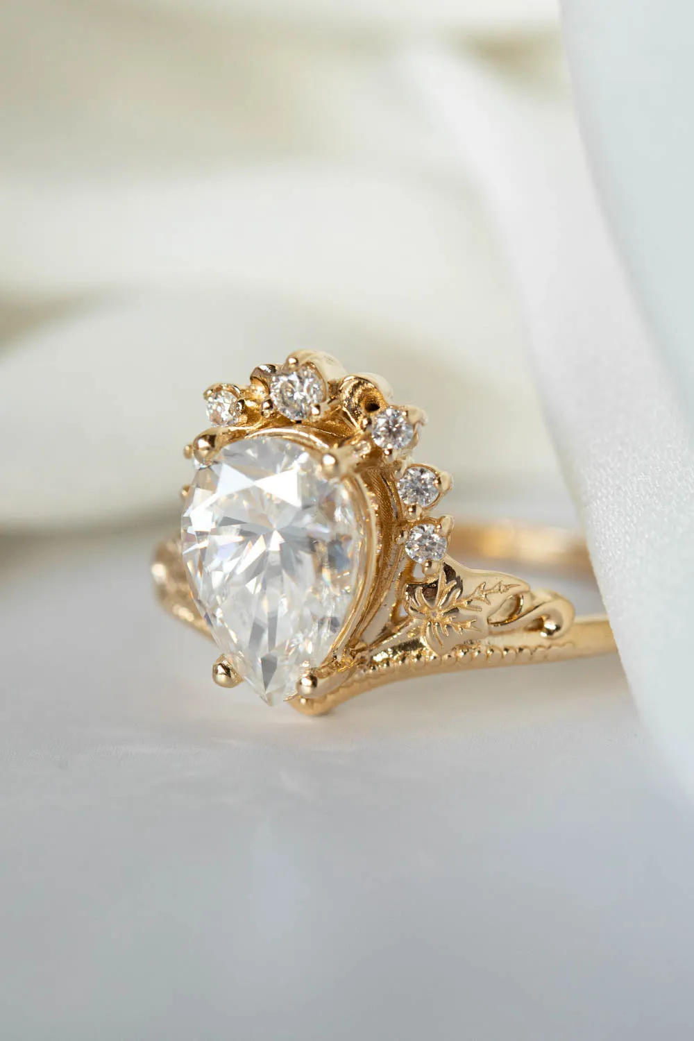 Big pear moissanite engagement ring, 2.35 carat gemstone gold proposal ring / Ariadne