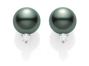 Black South Sea Stud Earrings with Diamonds