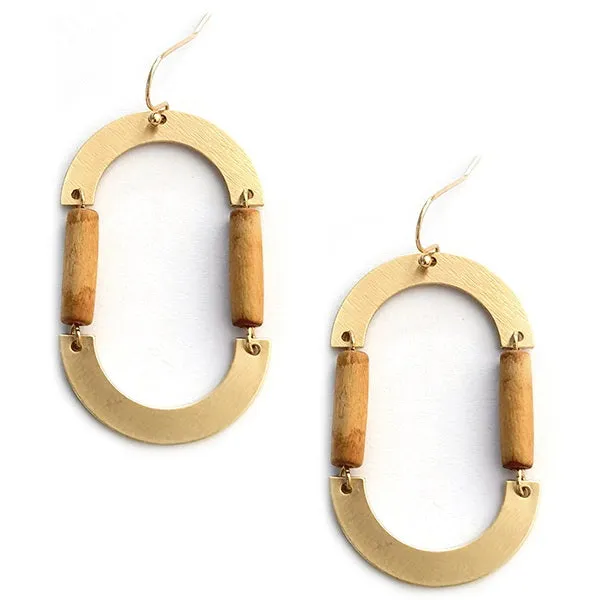 Boho Metal Wood Rectangle Earrings