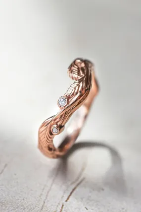 Branch ring with diamonds or moissanites, matching band for Lily of the valley