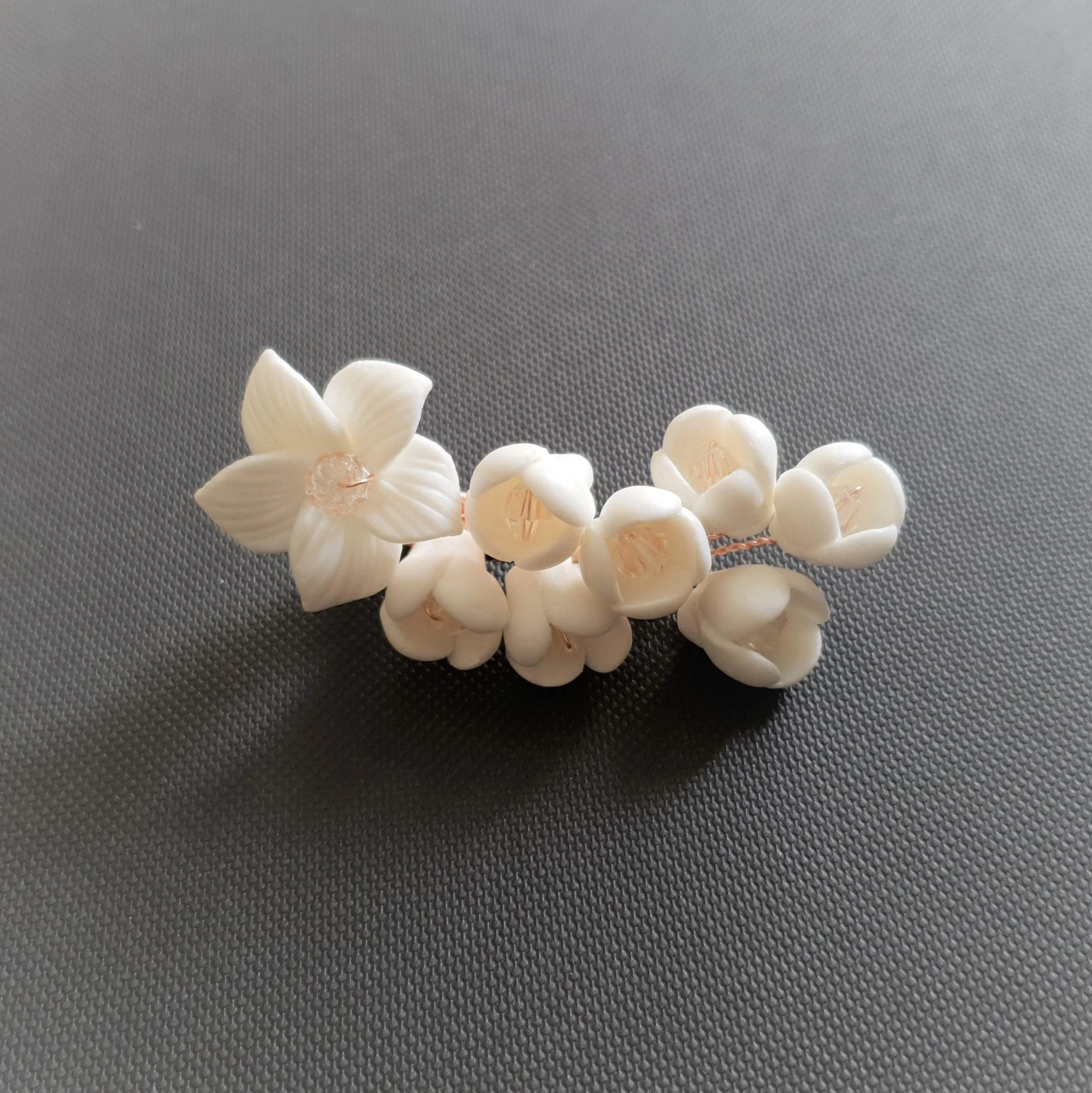 Bridal Hair Clip with White Flowers-Lilac