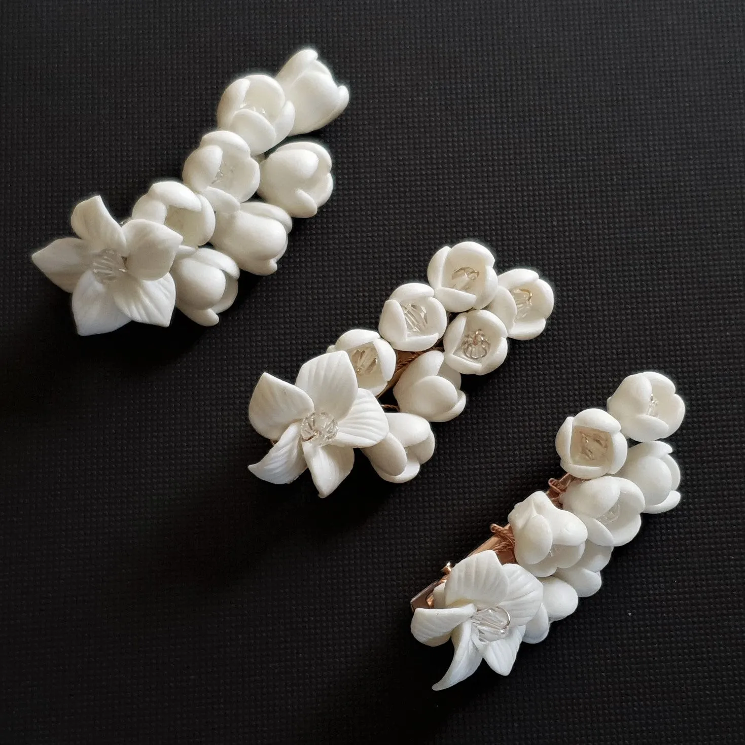 Bridal Hair Clip with White Flowers-Lilac