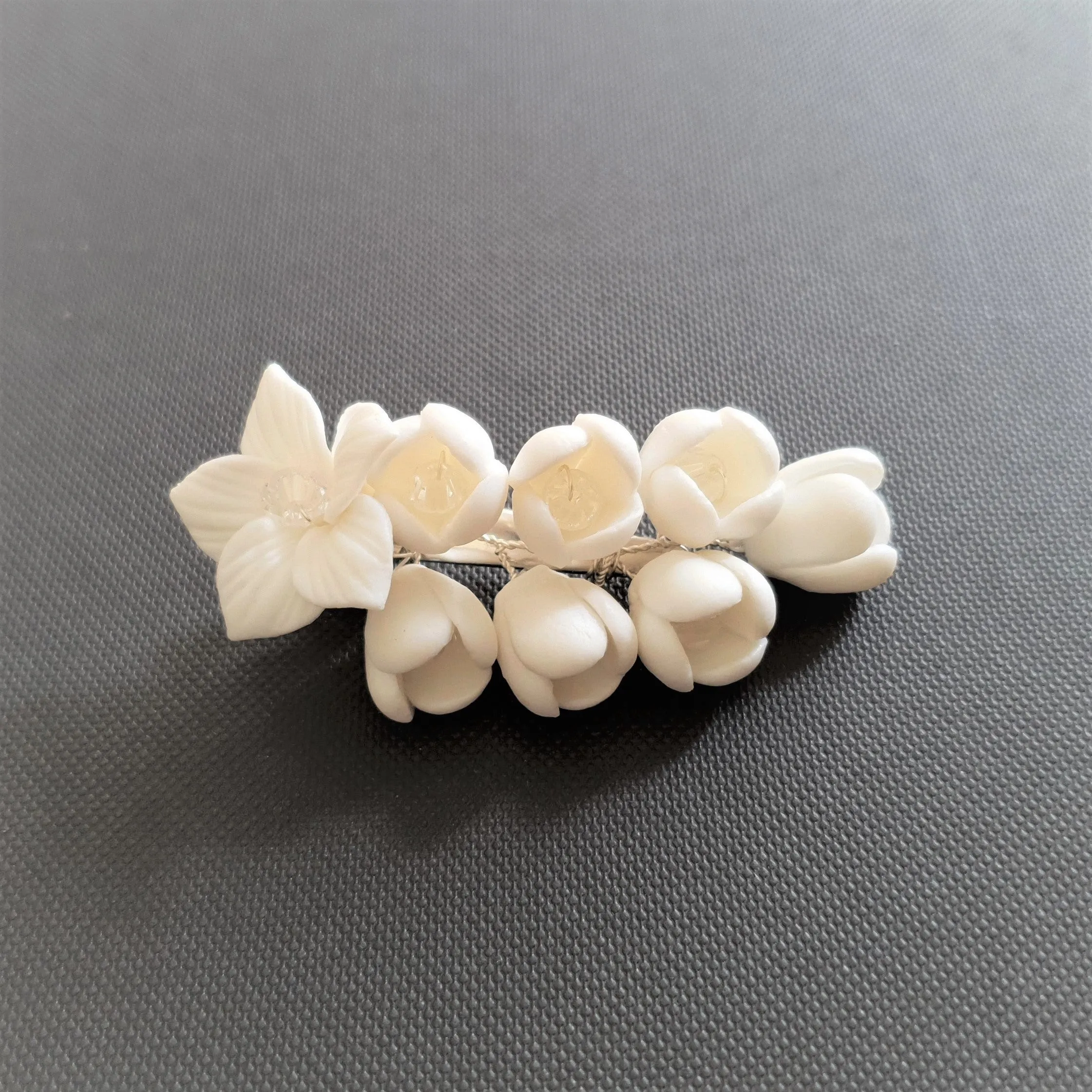 Bridal Hair Clip with White Flowers-Lilac