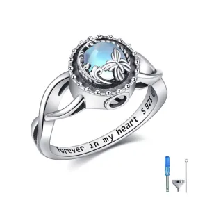 Butterfly Moonstone Heart Urn Ring for Women 925 Sterling Silver Cremation Jewelry for Ashes Cremation Ring