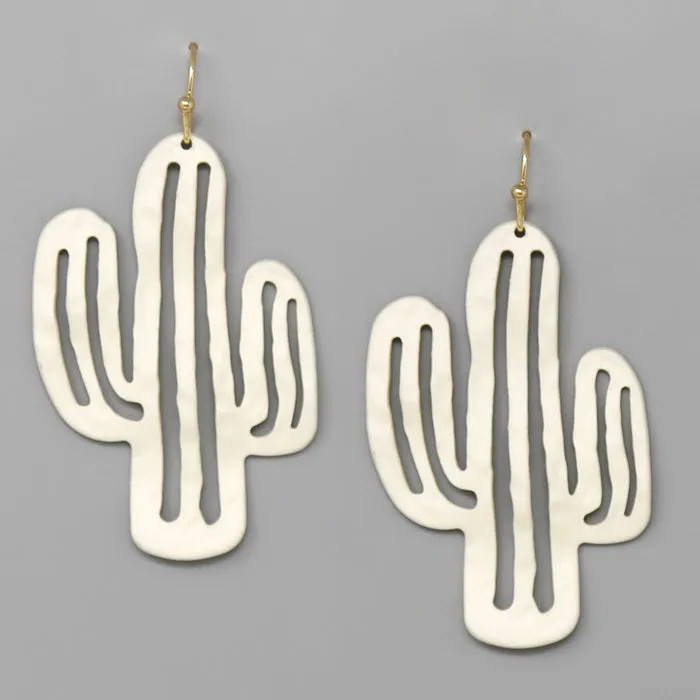 Cactus Shape Color Coated Hammered Metal Earrings