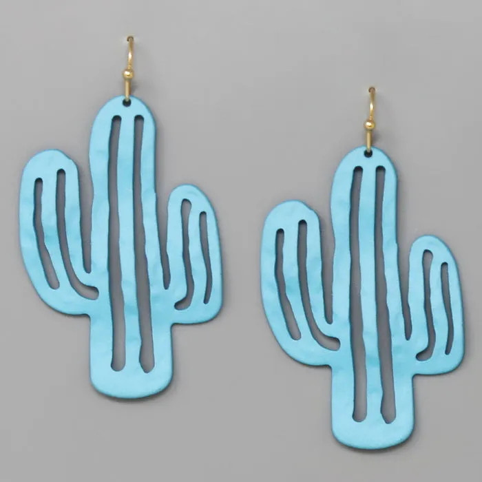 Cactus Shape Color Coated Hammered Metal Earrings