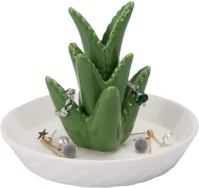 Ceramic Aloe Ring Holder with Decorative White Base