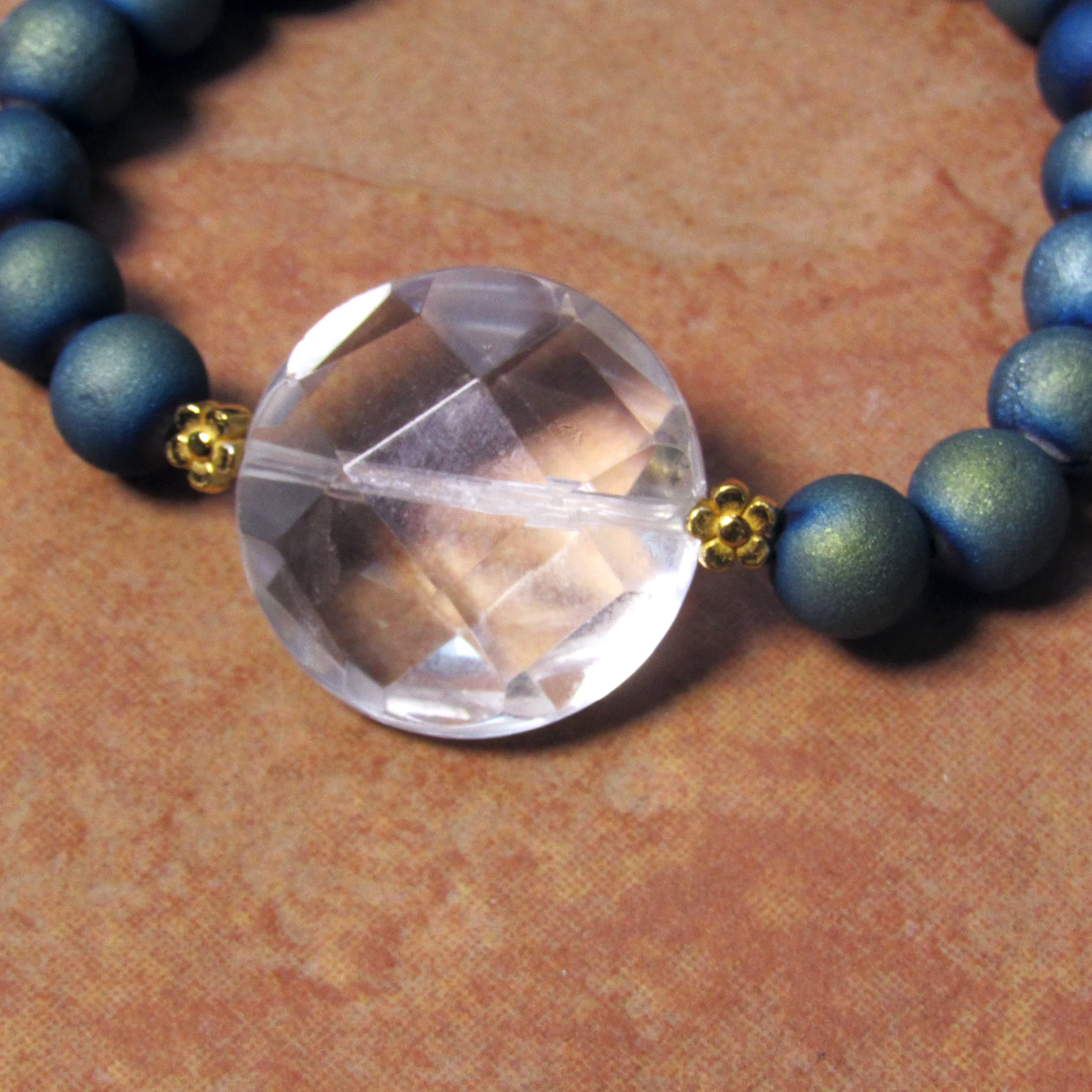 Clear Quartz Gemstone and Druzy Agate  7 stretch Bracelets