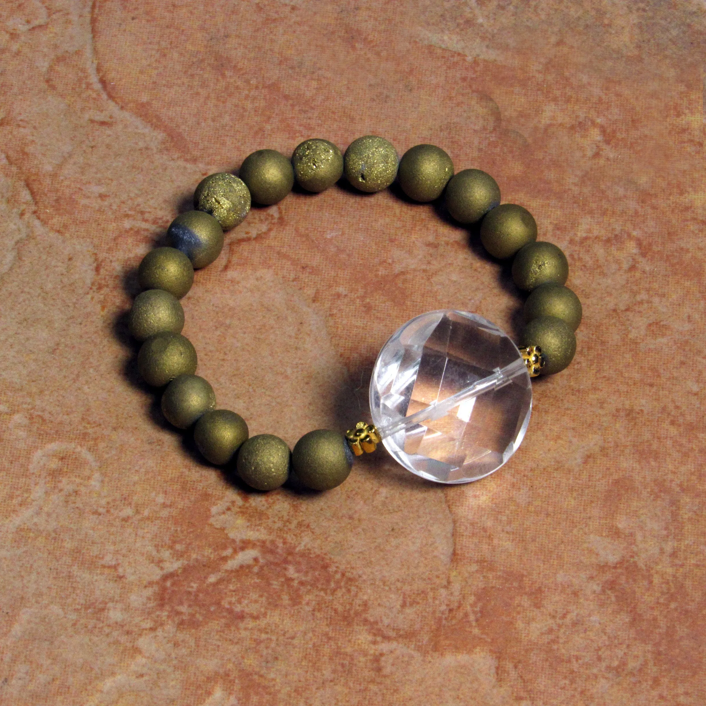 Clear Quartz Gemstone and Druzy Agate  7 stretch Bracelets