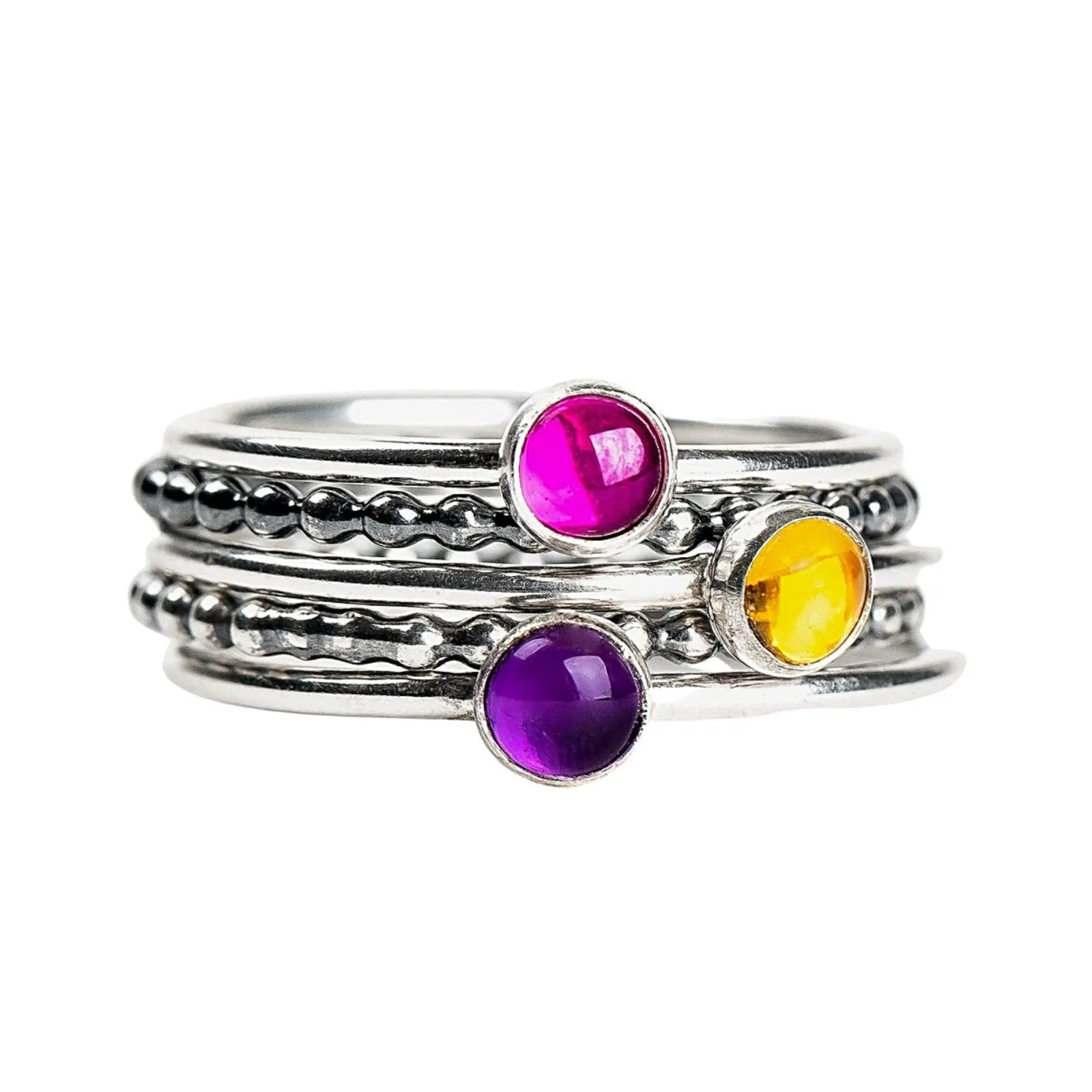 Colorful Stacking Gemstone Rings Set Of 5