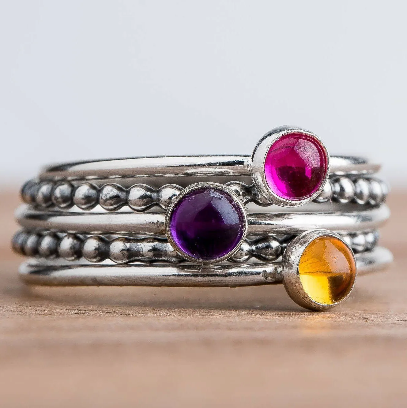 Colorful Stacking Gemstone Rings Set Of 5