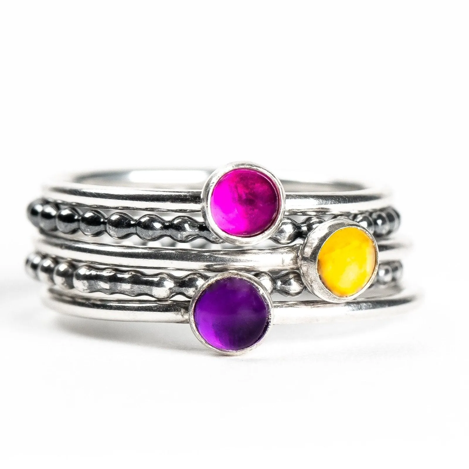 Colorful Stacking Gemstone Rings Set Of 5