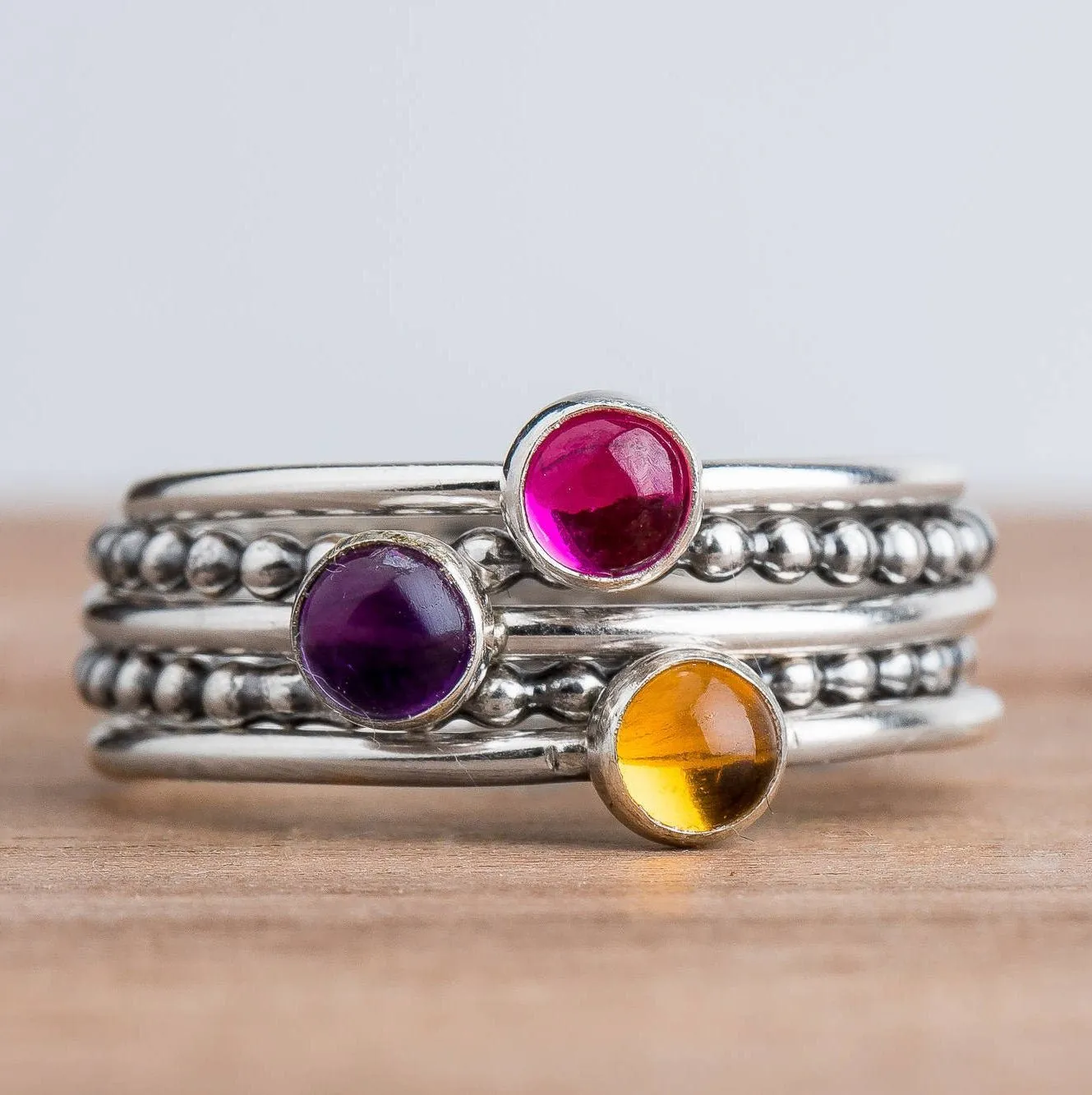 Colorful Stacking Gemstone Rings Set Of 5