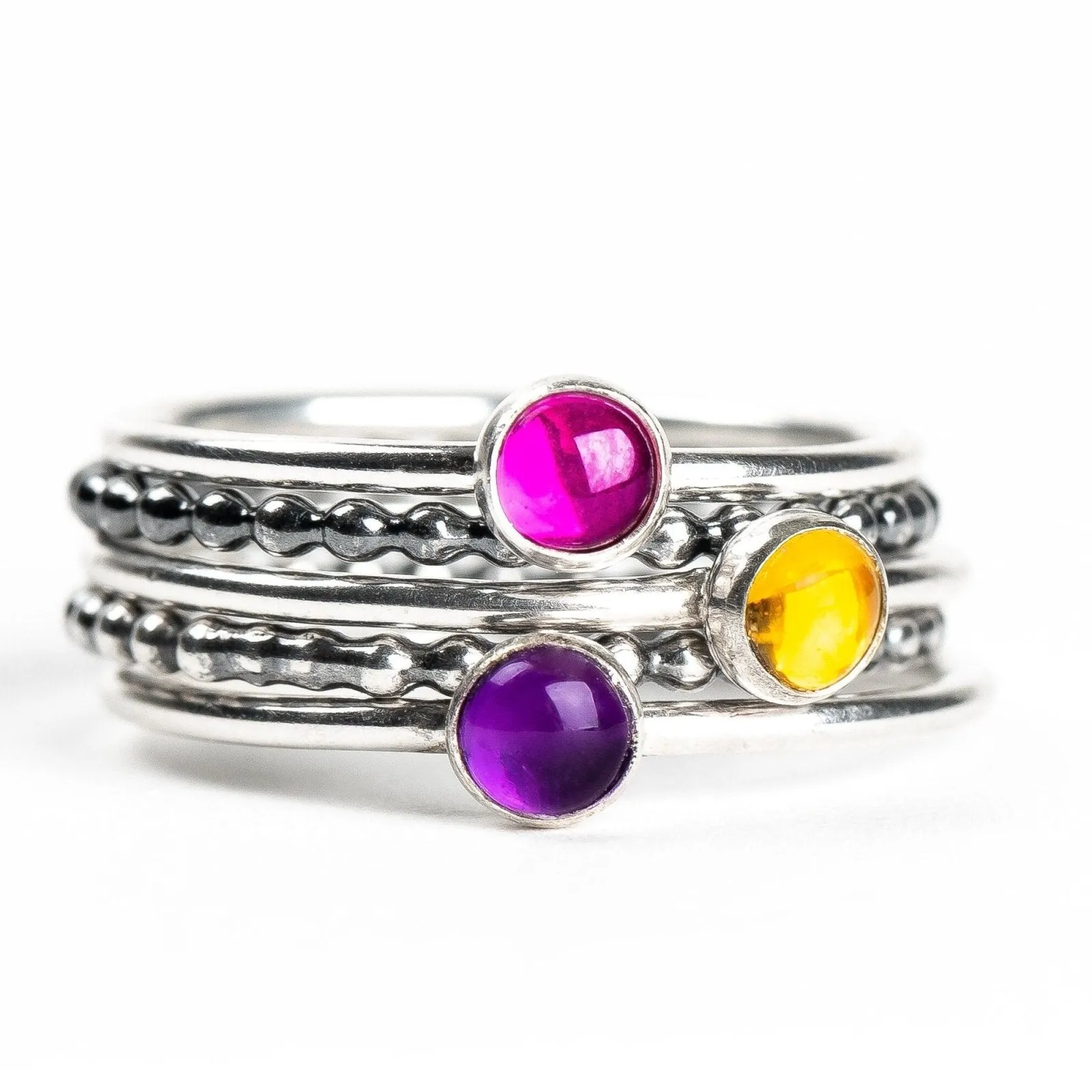 Colorful Stacking Gemstone Rings Set Of 5