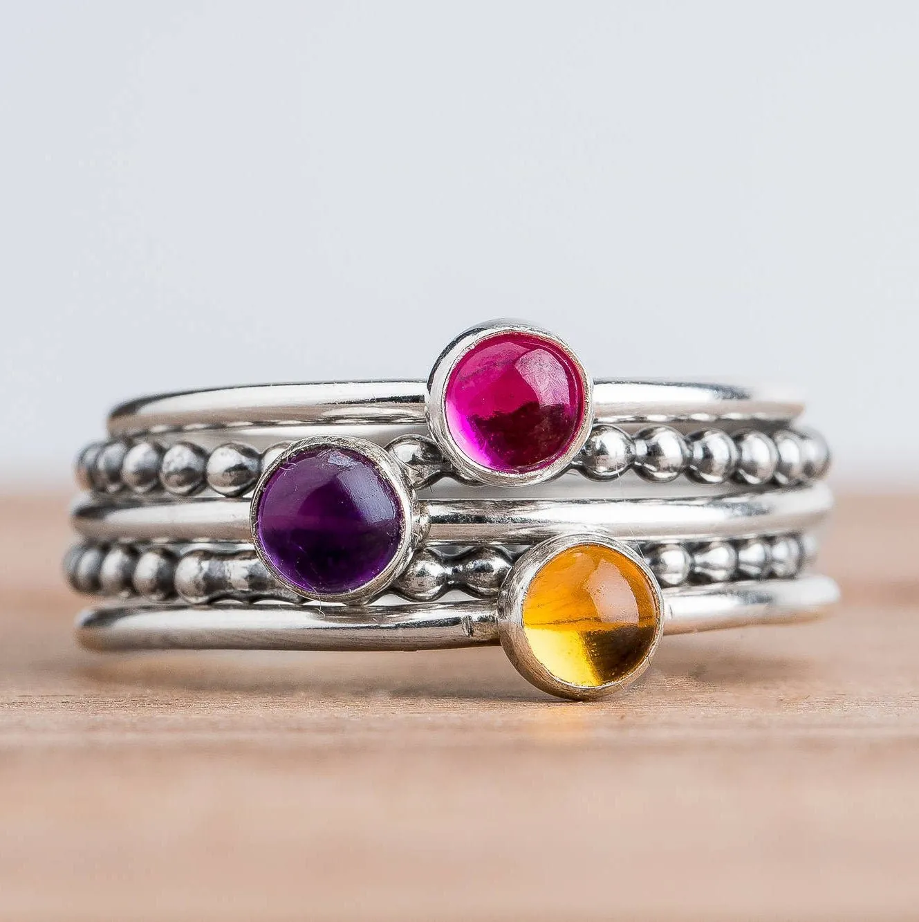 Colorful Stacking Gemstone Rings Set Of 5