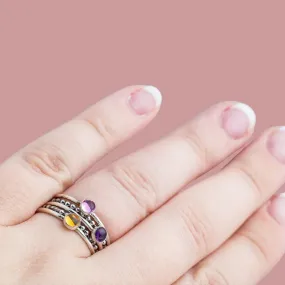 Colorful Stacking Gemstone Rings Set Of 5