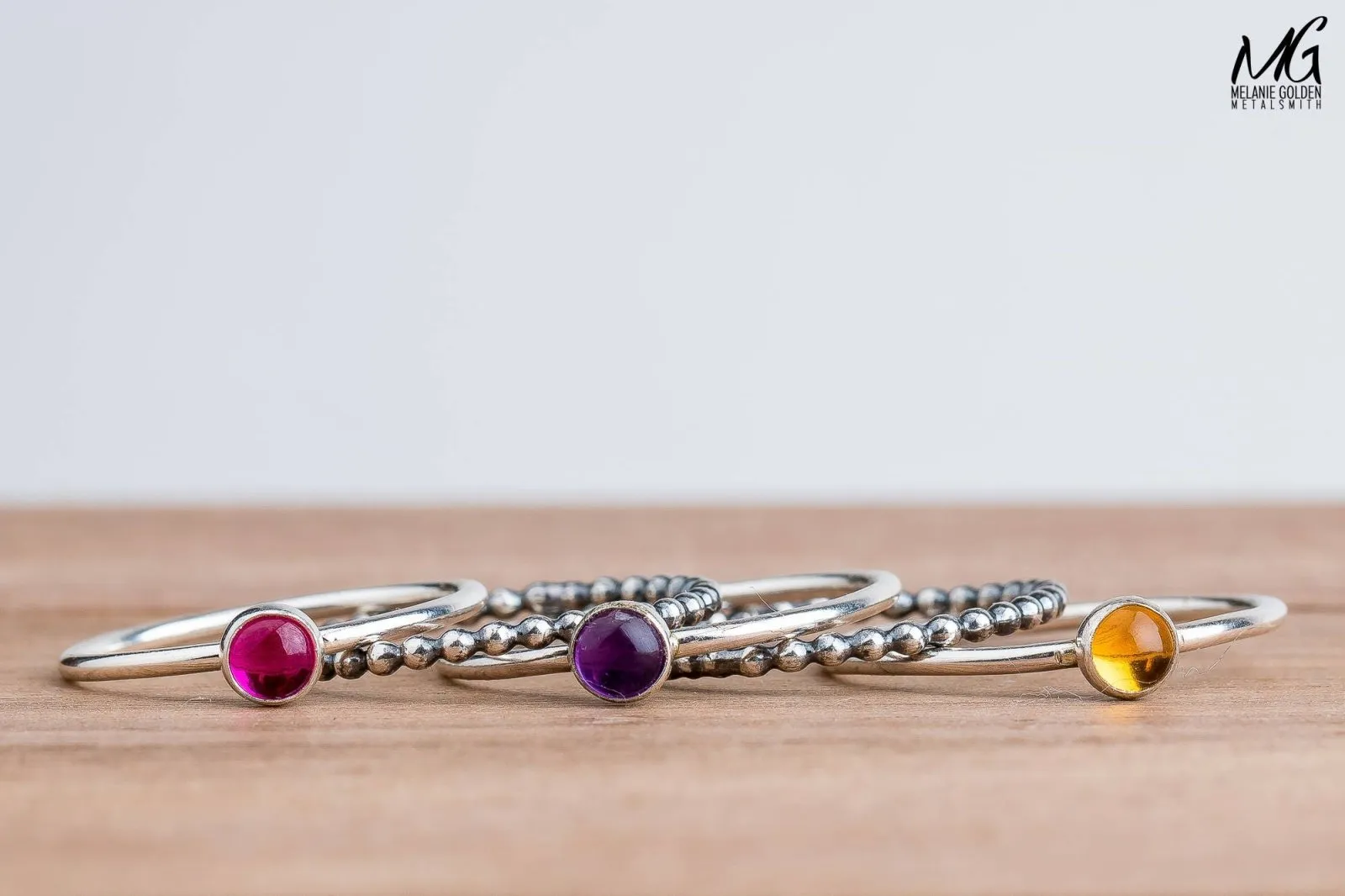 Colorful Stacking Gemstone Rings Set Of 5