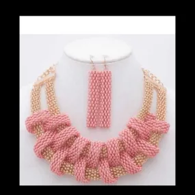 Coral Mesh Statement Necklace and Earrings