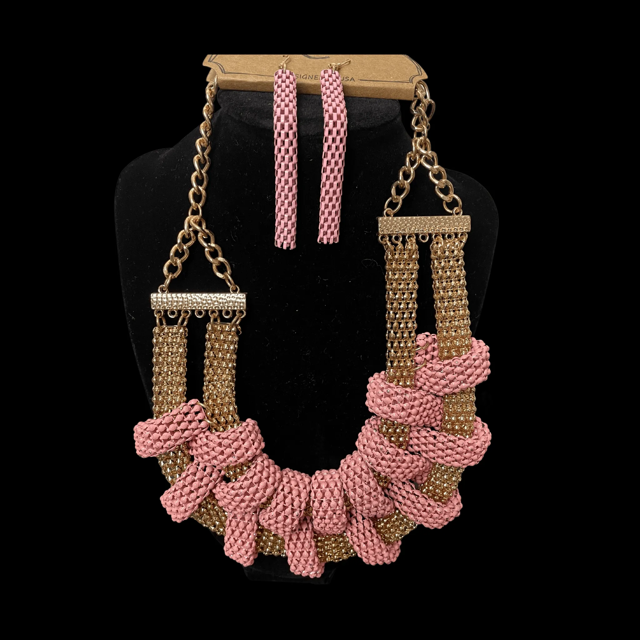 Coral Mesh Statement Necklace and Earrings