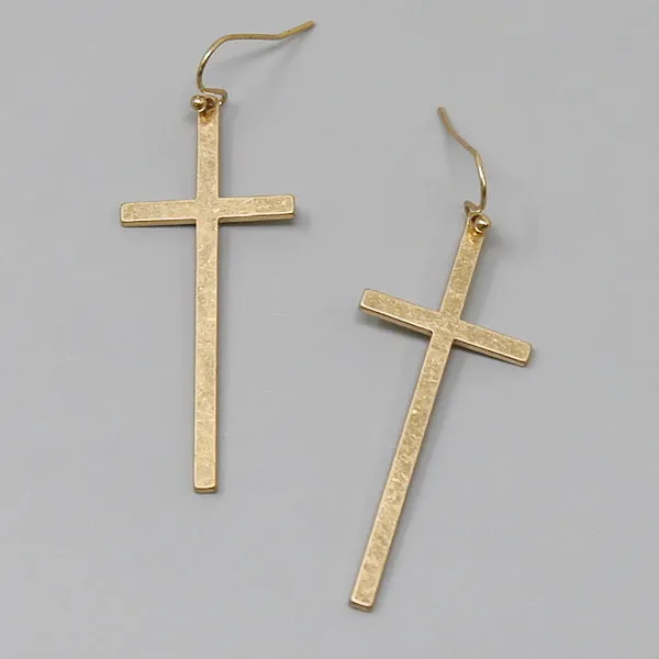 Cross Metal Drop Earrings