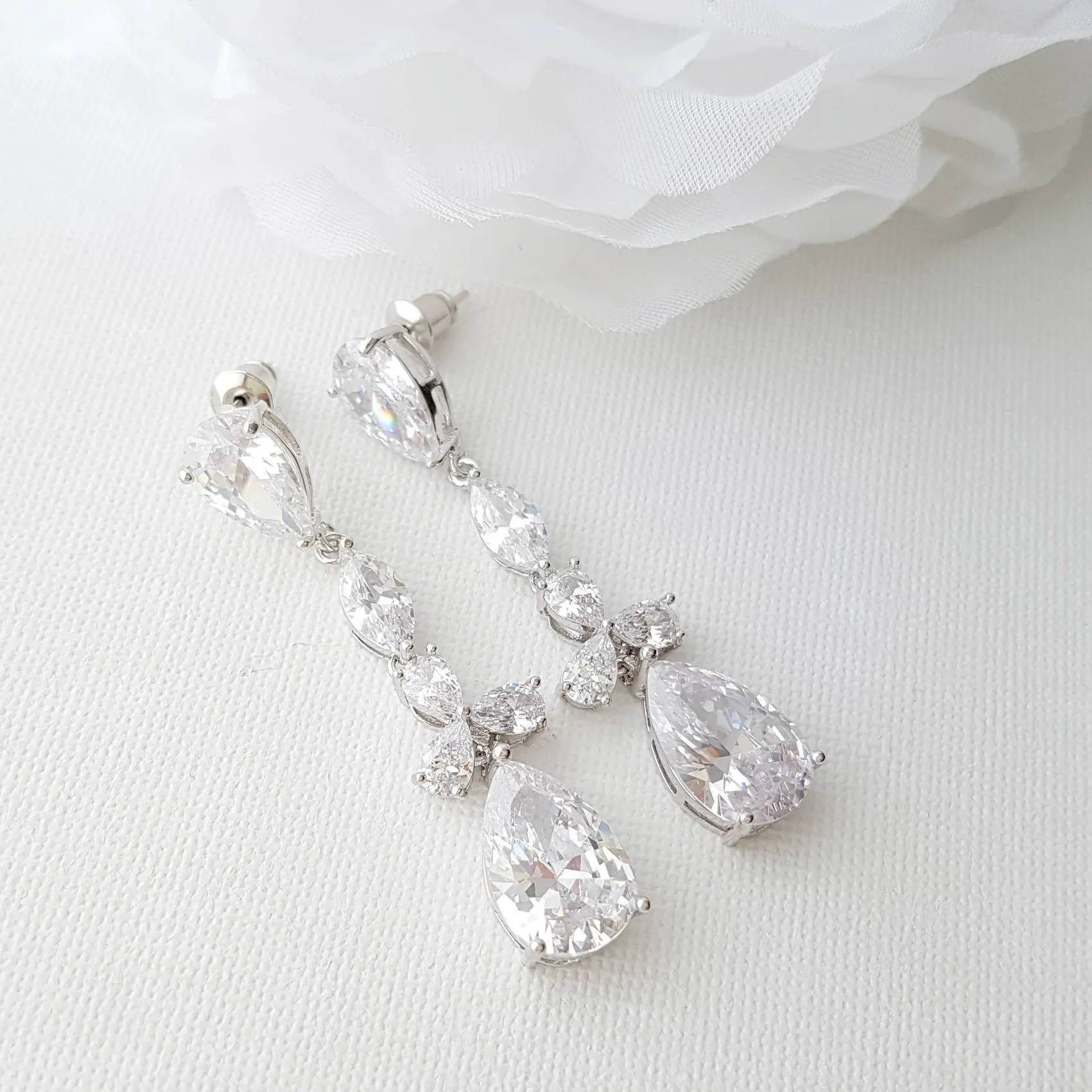 Cubic Zirconia Drop Earrings-Adeline