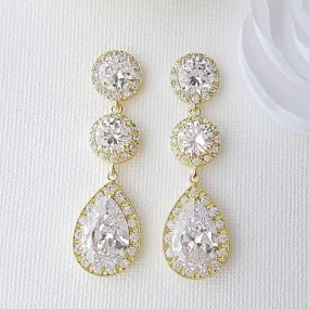 Cubic Zirconia Gold Earrings-Evita