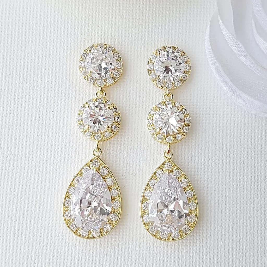 Cubic Zirconia Gold Earrings-Evita