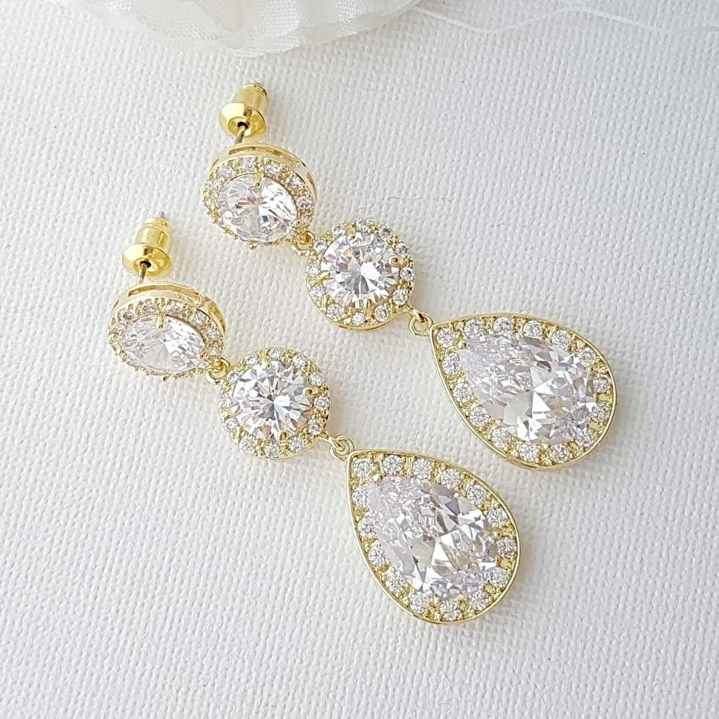 Cubic Zirconia Gold Earrings-Evita