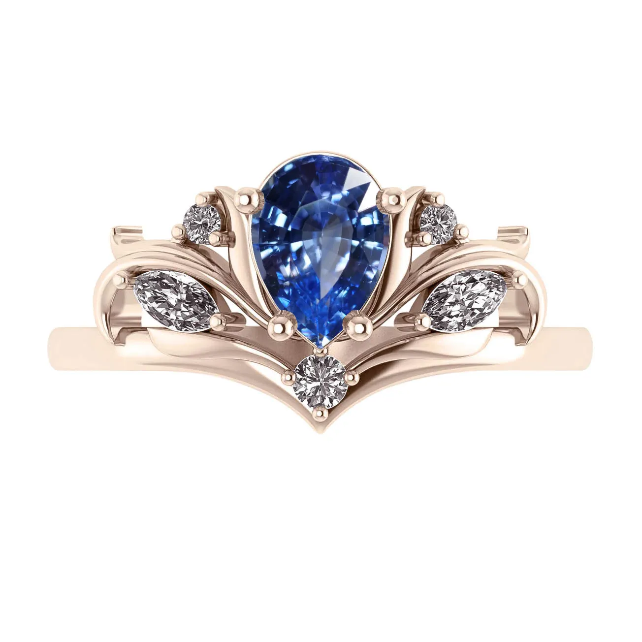 Customised ring: Swanlake ring with pear cut Vivid Blue Sapphire