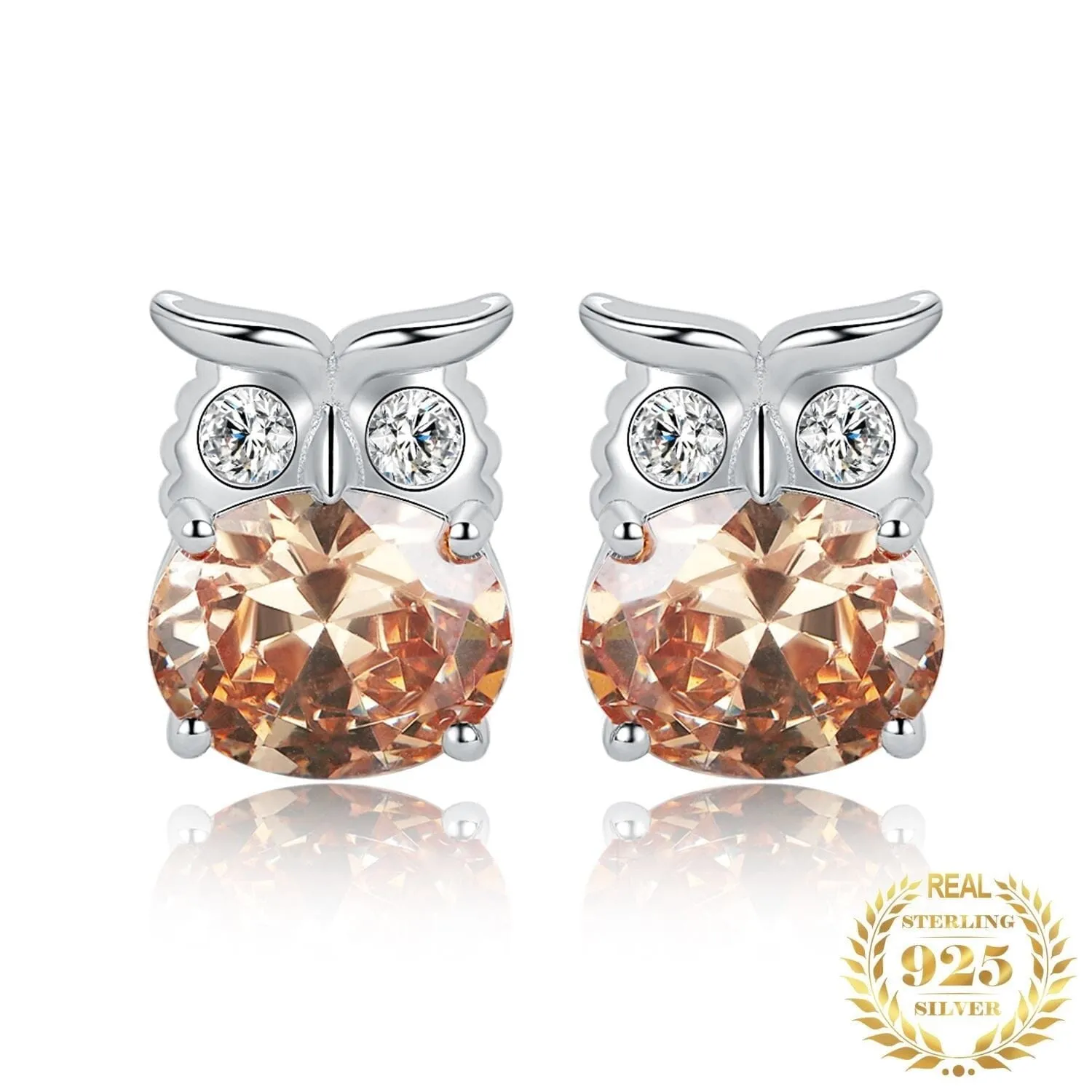 Cute Owl 9.6ct Yellow Gemstone 925 Sterling Silver Stud Earrings