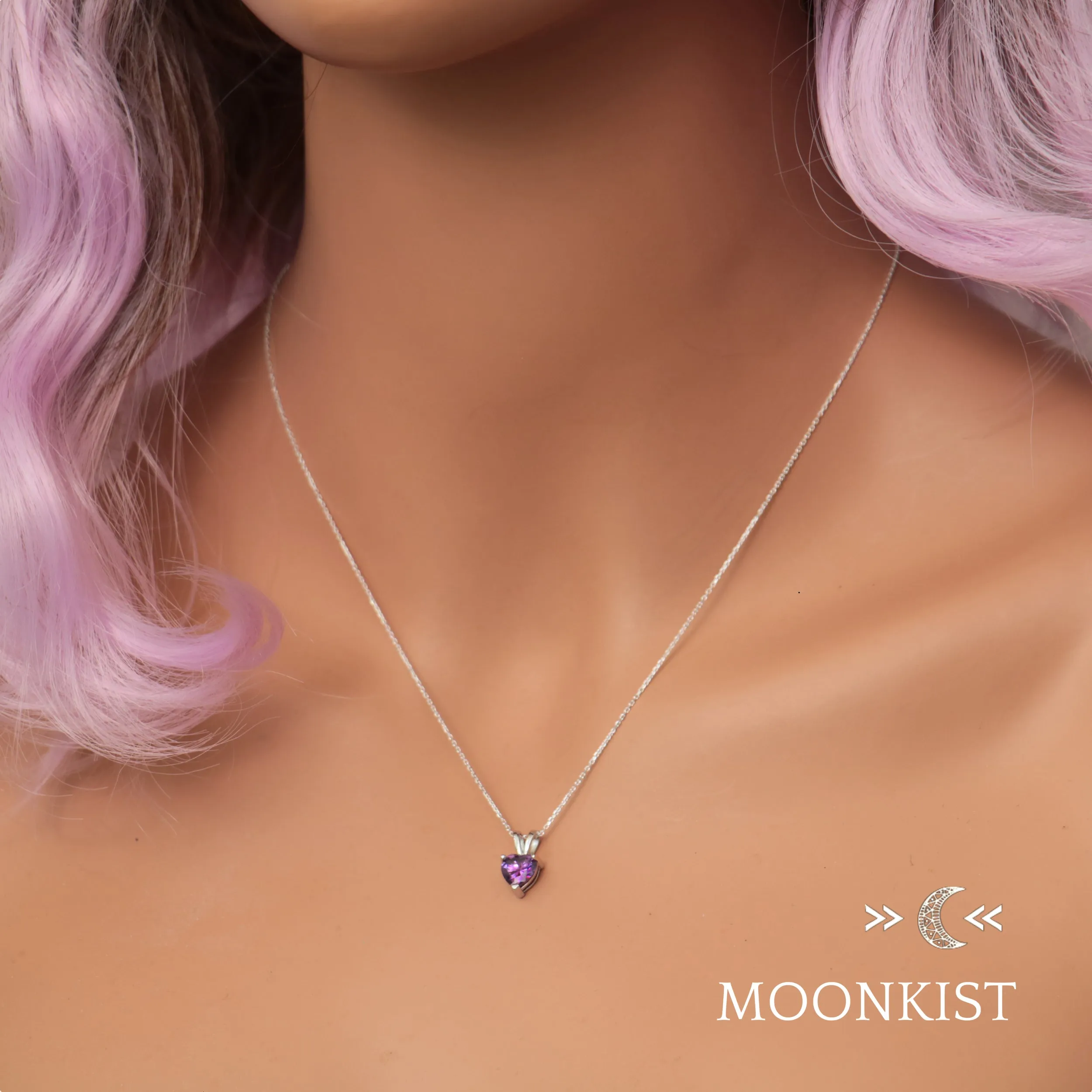 Dainty Amethyst CZ Heart Necklace | Moonkist Designs