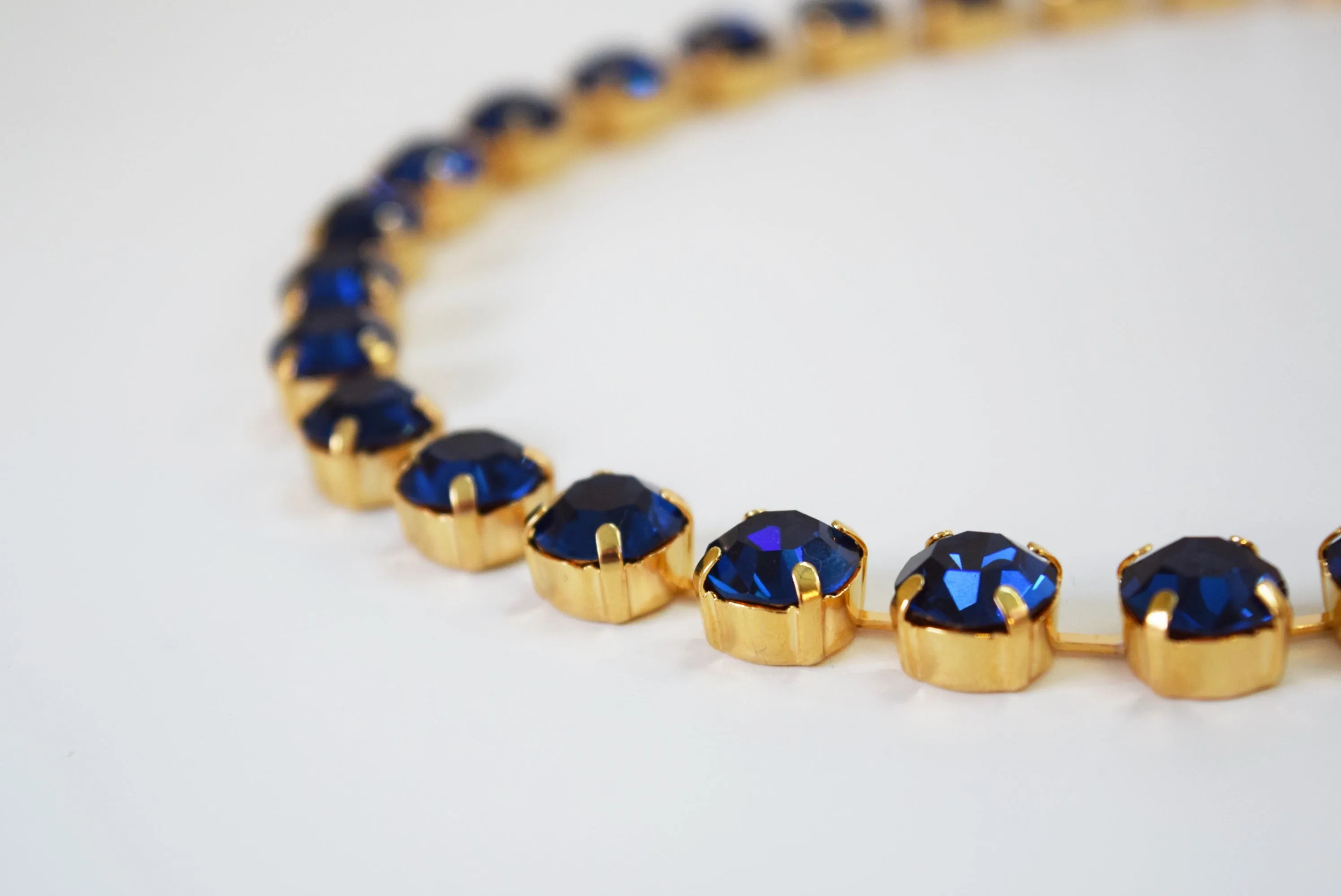 Dark Blue Swarovski Crystal Collet Necklace - Small Round