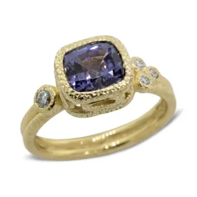 Delicate Double Band Cushion Cut Spinel Ring with diamonds