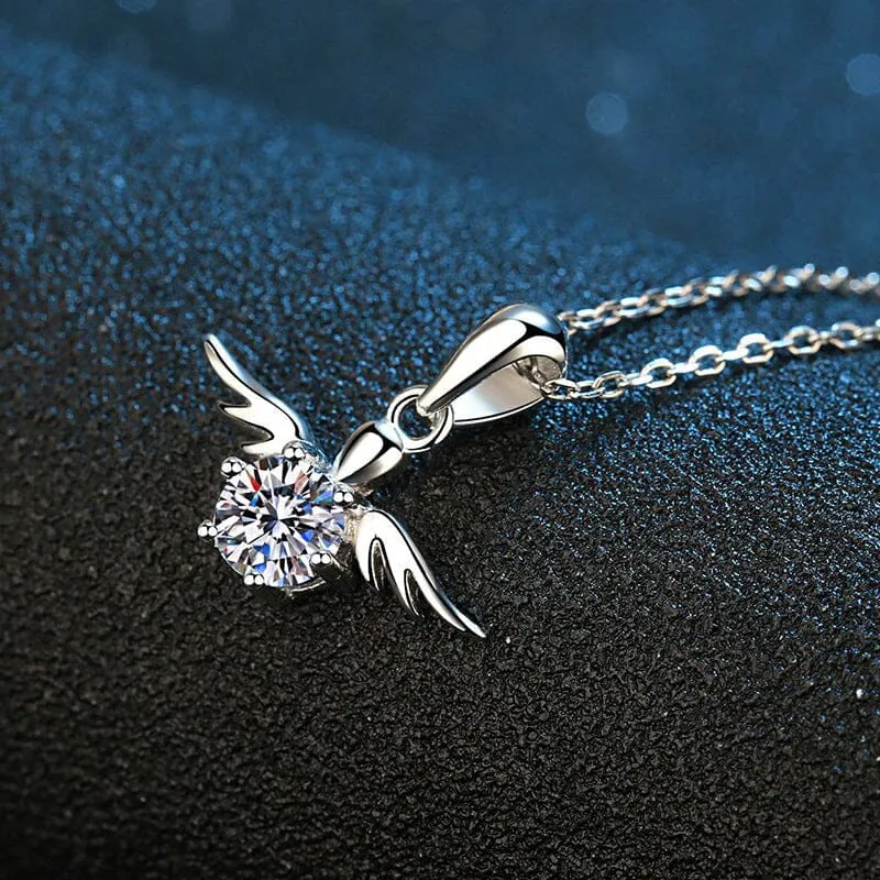 Diamond Angel Pendant Necklace - 925 Sterling Silver