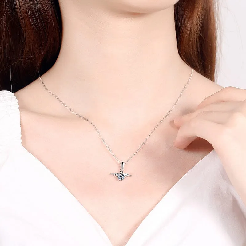 Diamond Angel Pendant Necklace - 925 Sterling Silver