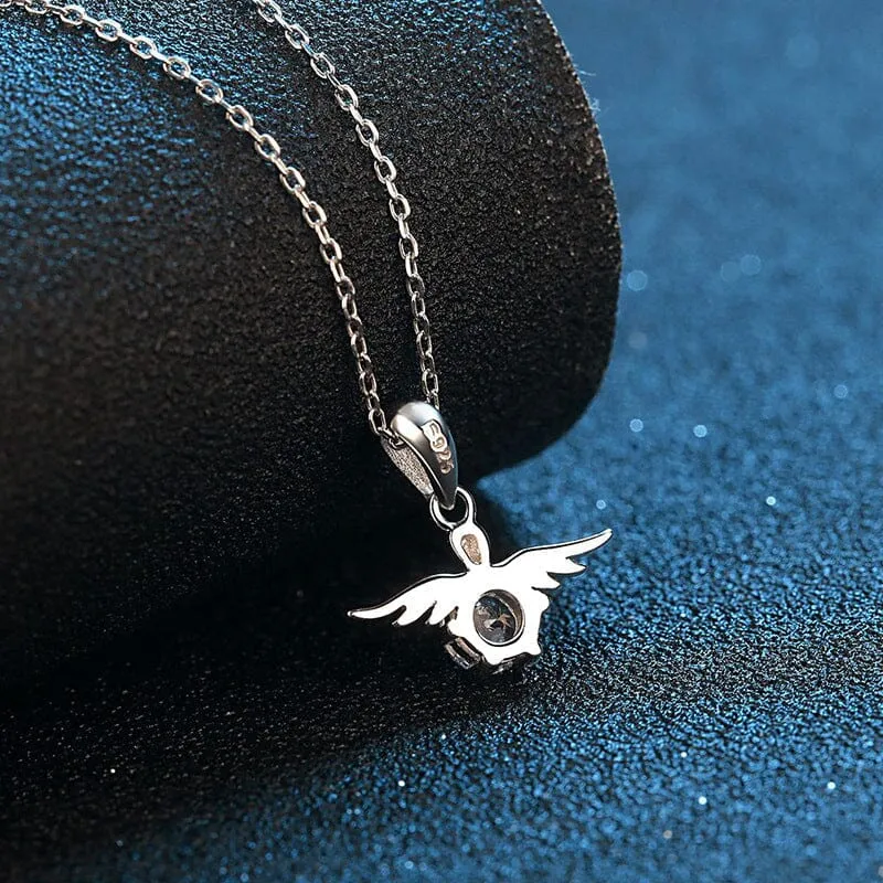 Diamond Angel Pendant Necklace - 925 Sterling Silver