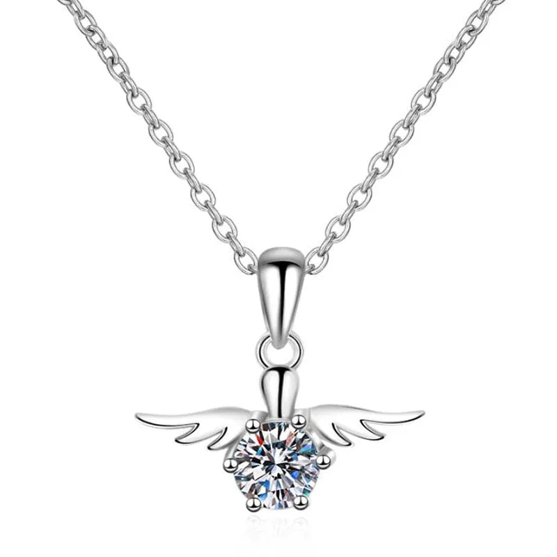 Diamond Angel Pendant Necklace - 925 Sterling Silver