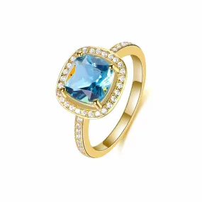 Elegant Aquamarine Blue Cushion Cut Engagement Ring