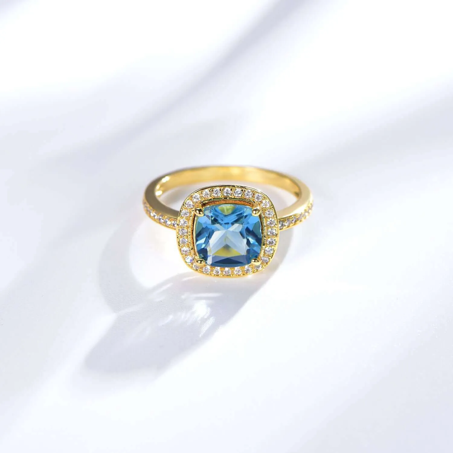 Elegant Aquamarine Blue Cushion Cut Engagement Ring