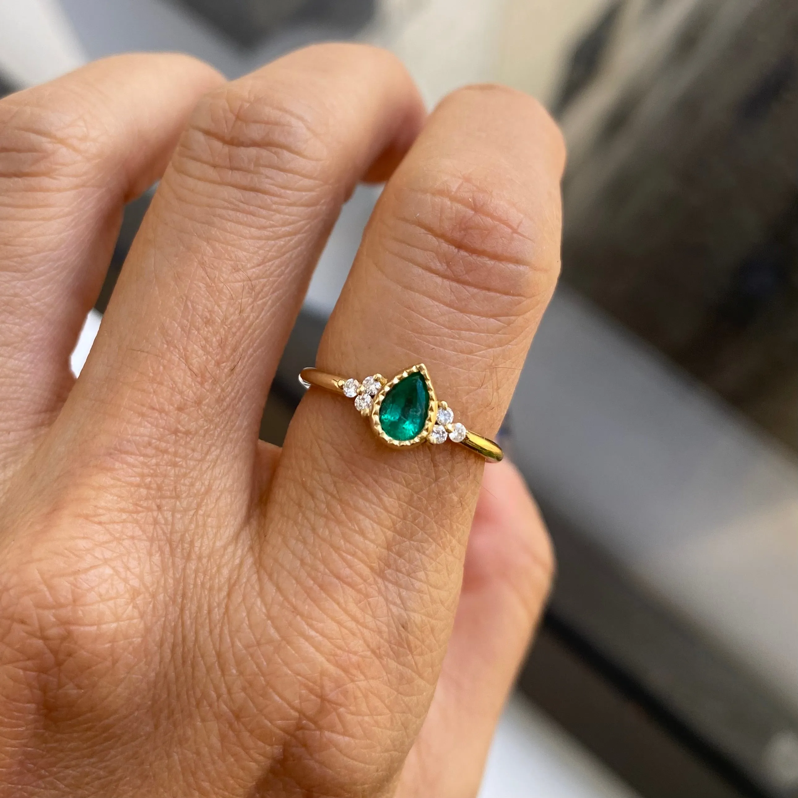 Emerald Pear Diamond Cluster Ring