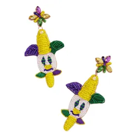 Felt Back Mardi Gras Beaded Jester Pierrot Dangle Earrings