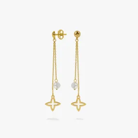 Flower Stud Dangle Earrings | 14K Solid Gold