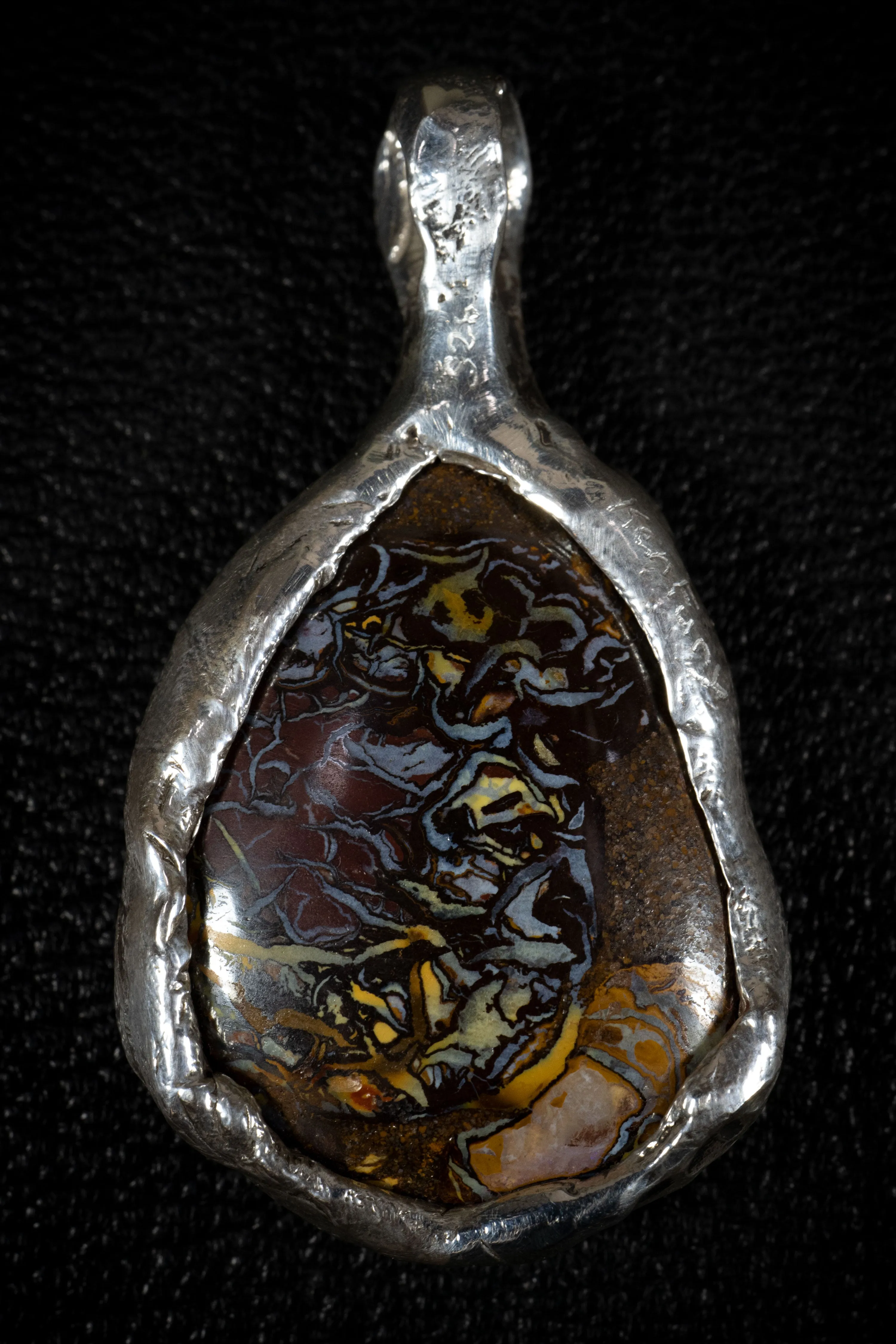 Formation of a Planet (Australian Koroit Black Boulder Opal, Sterling Silver Pendant)