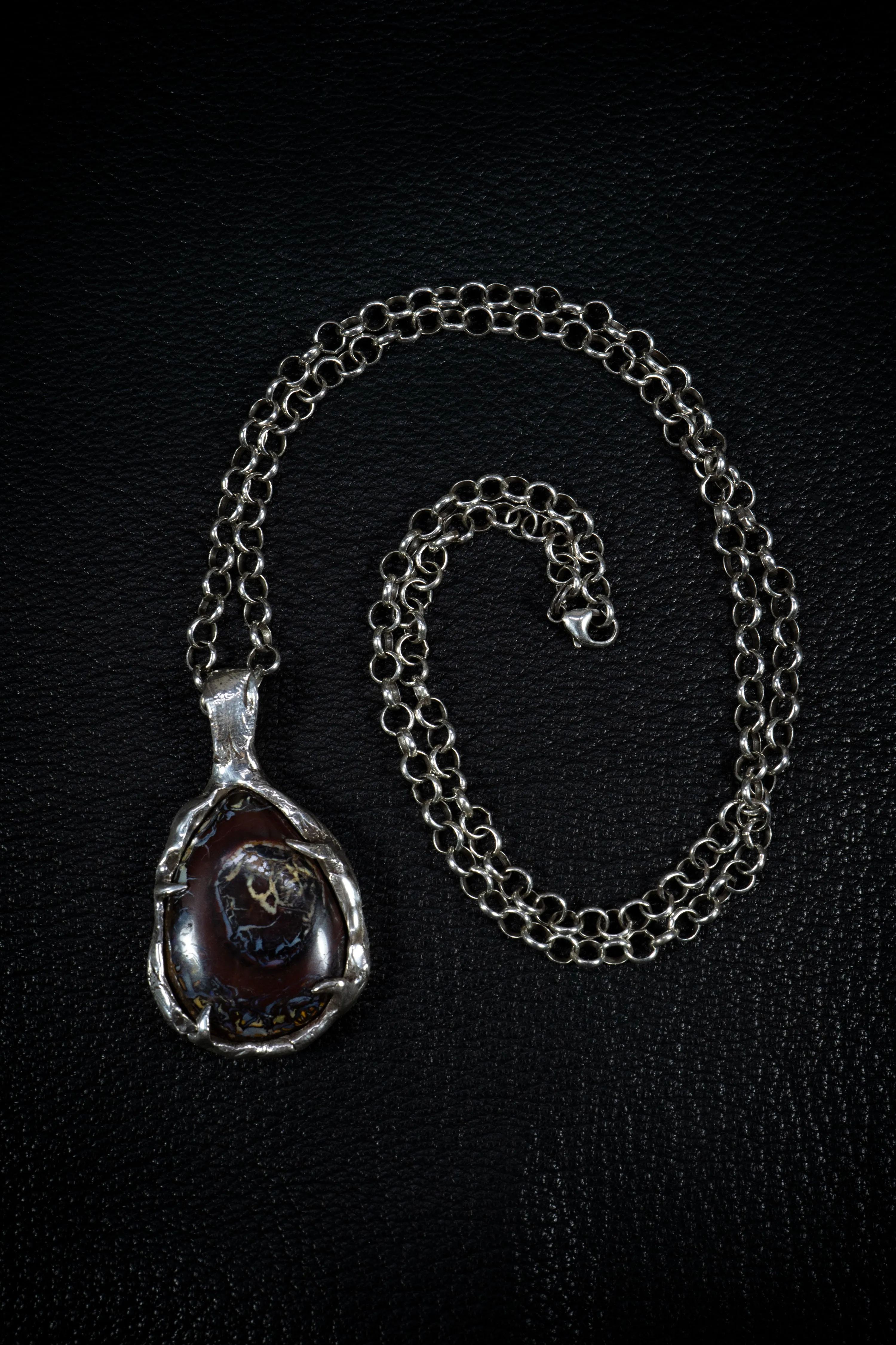 Formation of a Planet (Australian Koroit Black Boulder Opal, Sterling Silver Pendant)