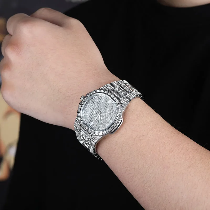 Full CZ diamond large dial calendar watch