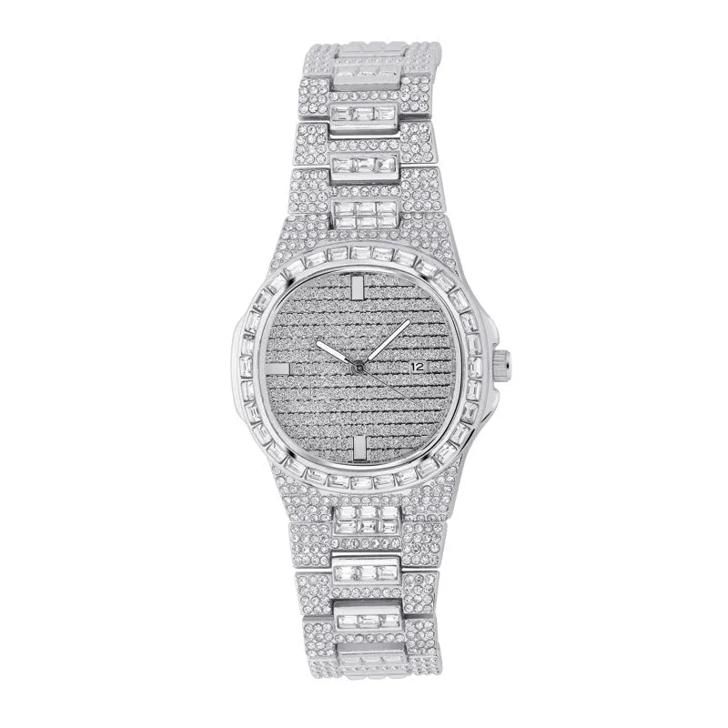 Full CZ diamond large dial calendar watch