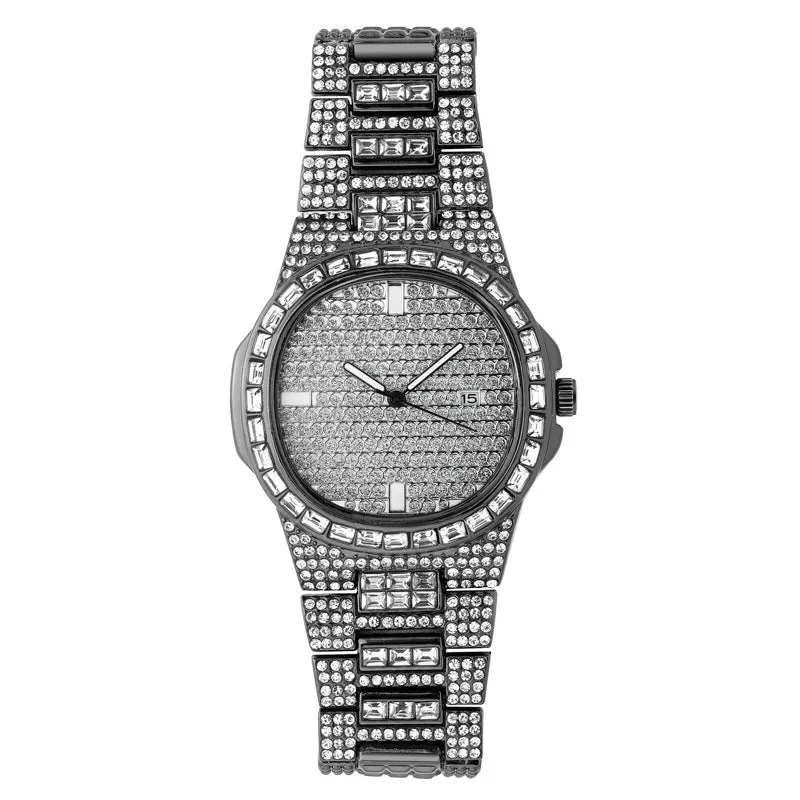 Full CZ diamond large dial calendar watch