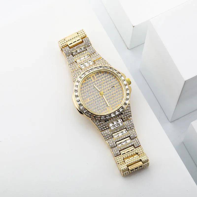 Full CZ diamond large dial calendar watch