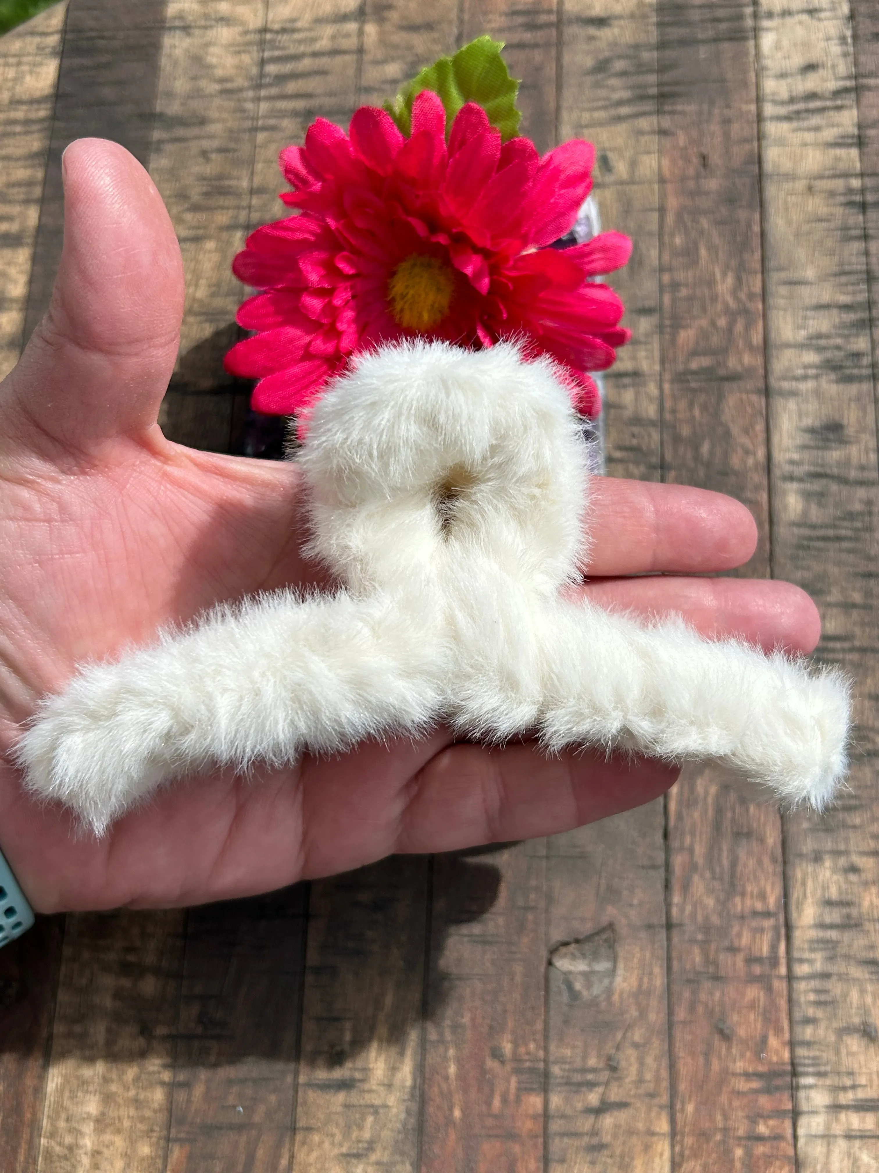 Furry Hair Clip- Cream