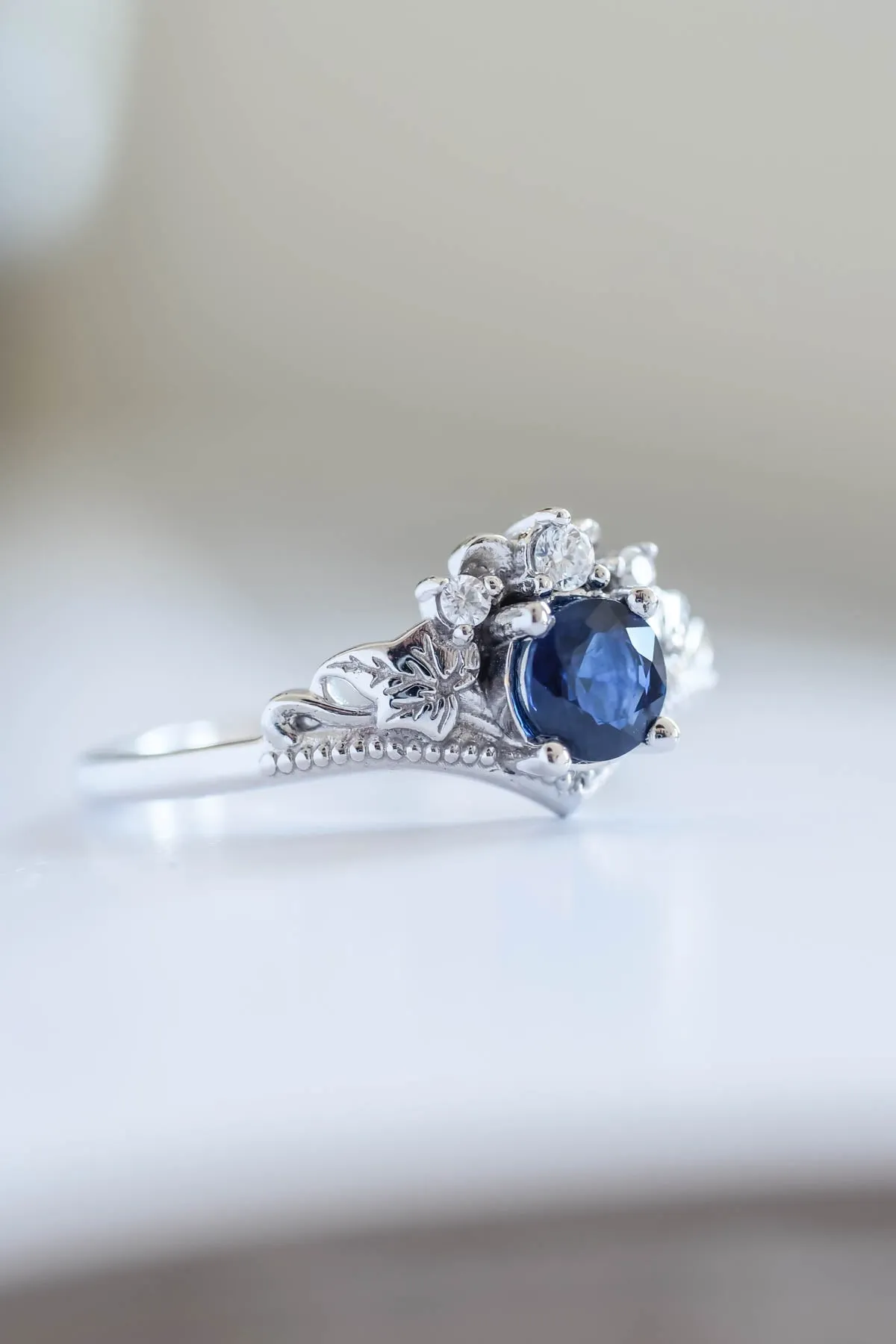 Genuine sapphire engagement ring set, fantasy bridal rings / Ariadne